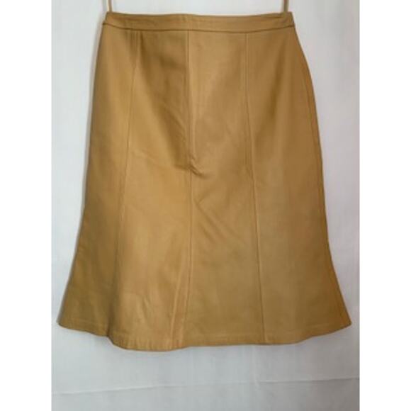 Kasper 10 Petite Genuine Leather Women's Skirt Lined Golden Yellow - Picture 1 of 5